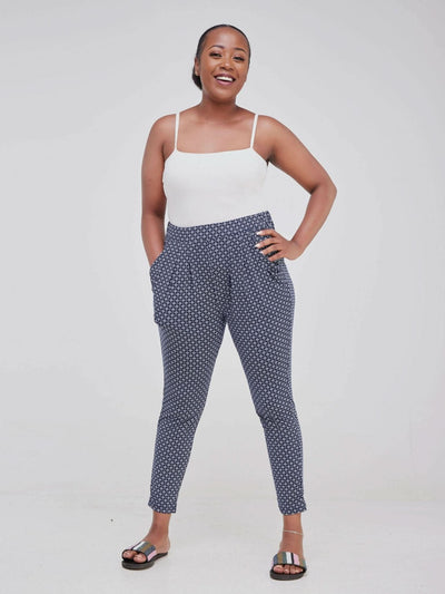 Hessed Flowered Pants - Navy Blue - Shopzetu