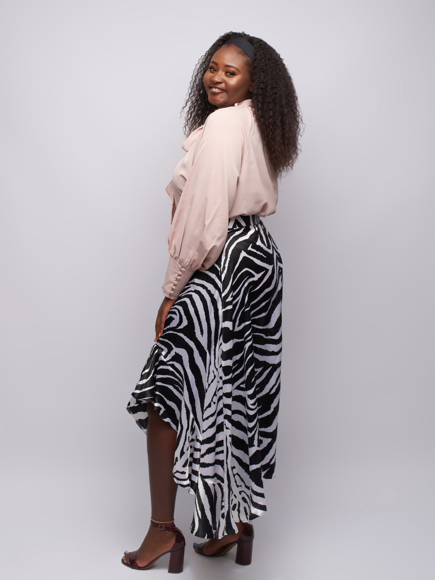 Tuli Danai Frilled Mock Neck Blouse - Beige - Shopzetu