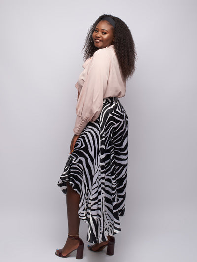 Tuli Danai Frilled Mock Neck Blouse - Beige - Shopzetu