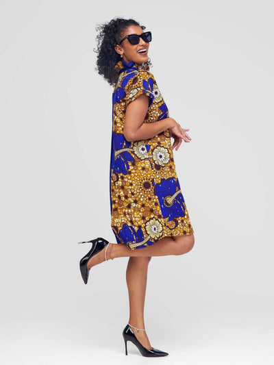 Vazi Afriq Cotton Ankara Shirt Dress - Blue - Shopzetu