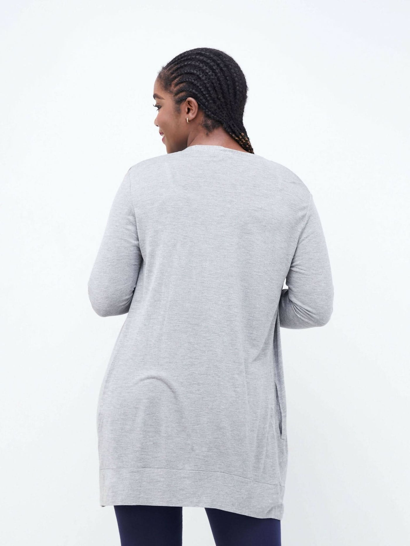 Hessed Midi Buttoned Waterfall - Grey - Shopzetu