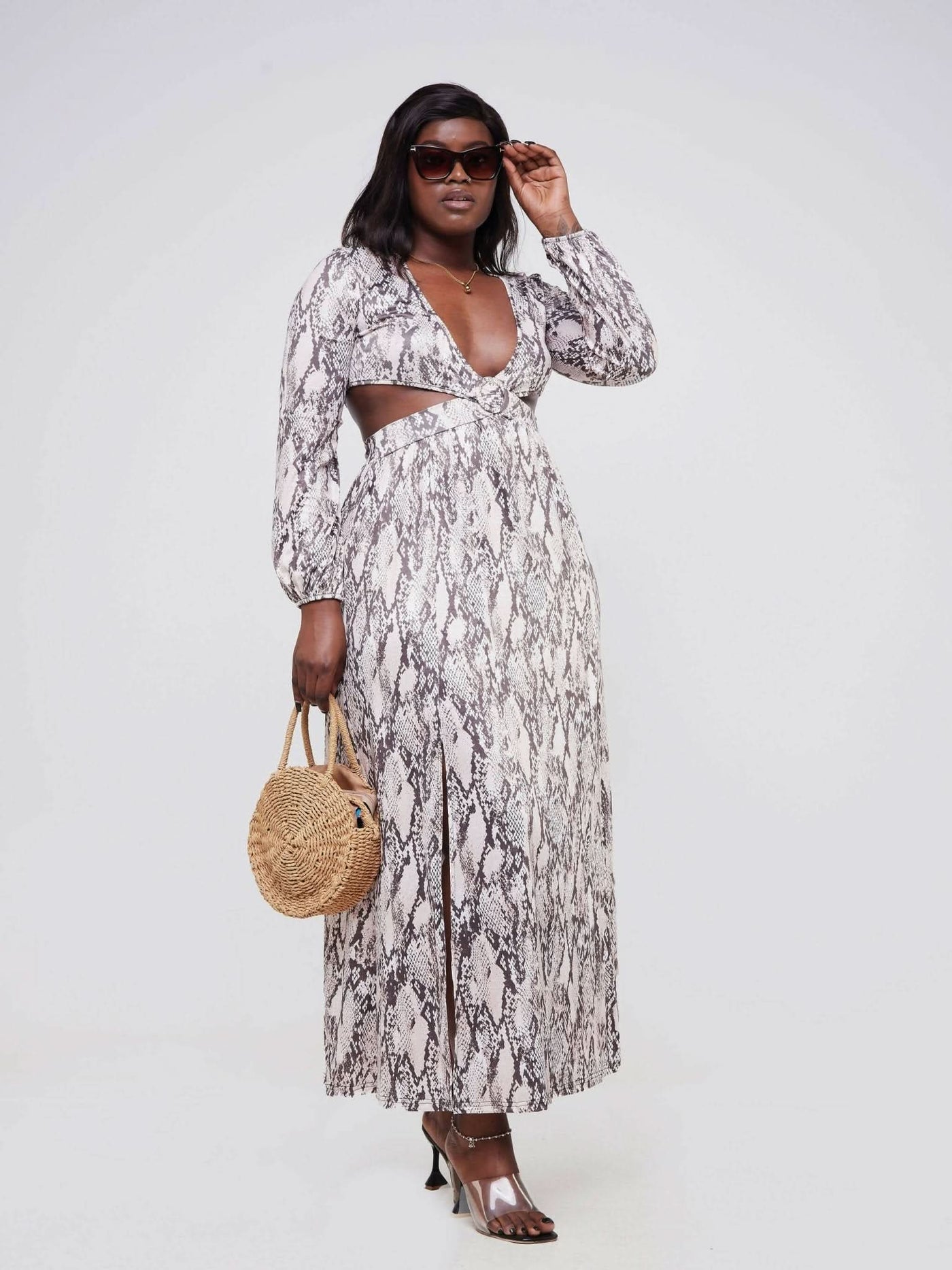 Exclusive Styles Snake Print Mid Cut Out Dress - Snake Print - Shopzetu