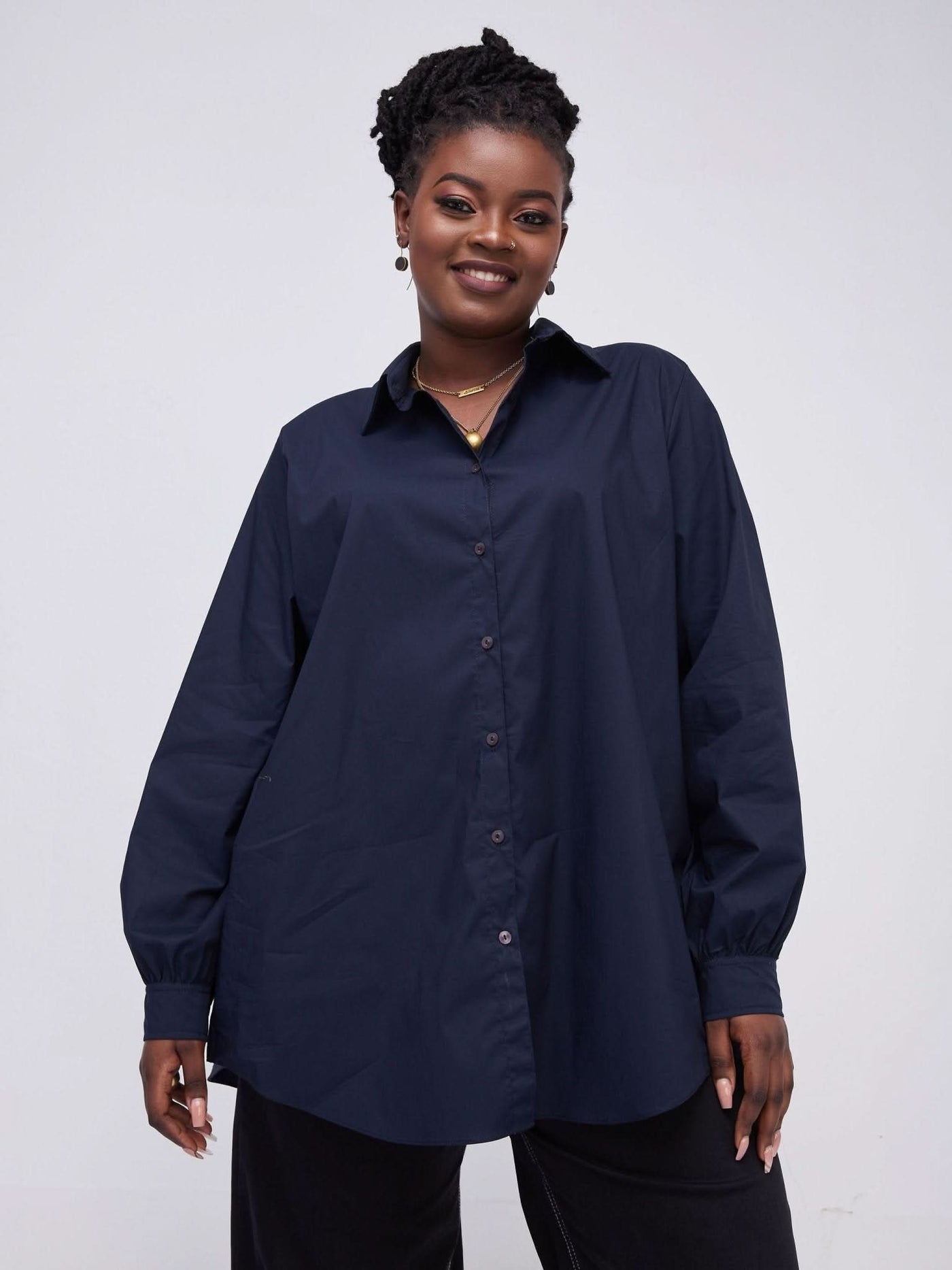 Safari Kaya Long Sleeve Collar Shirt - Navy - Shopzetu