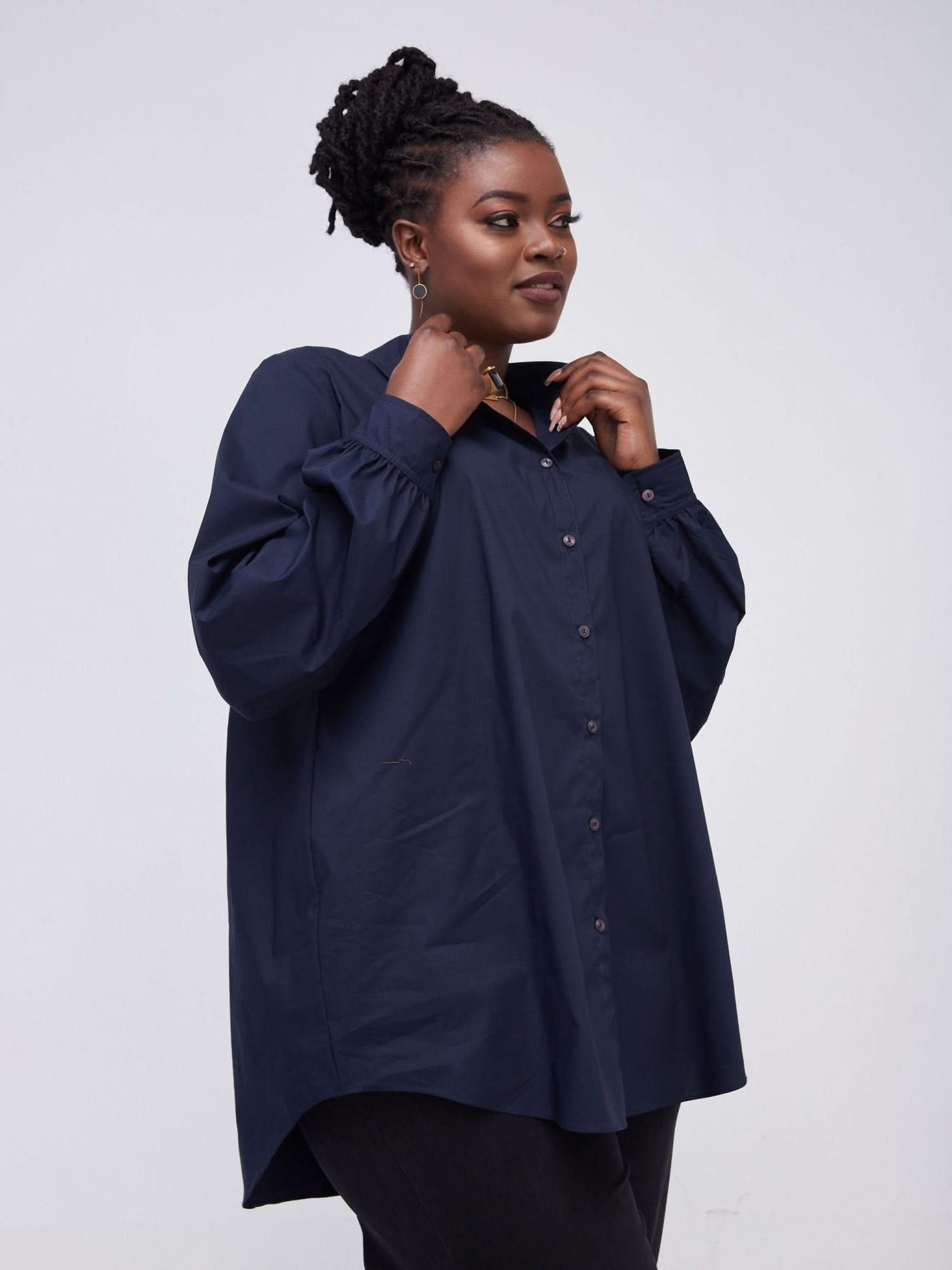 Safari Kaya Long Sleeve Collar Shirt - Navy - Shopzetu
