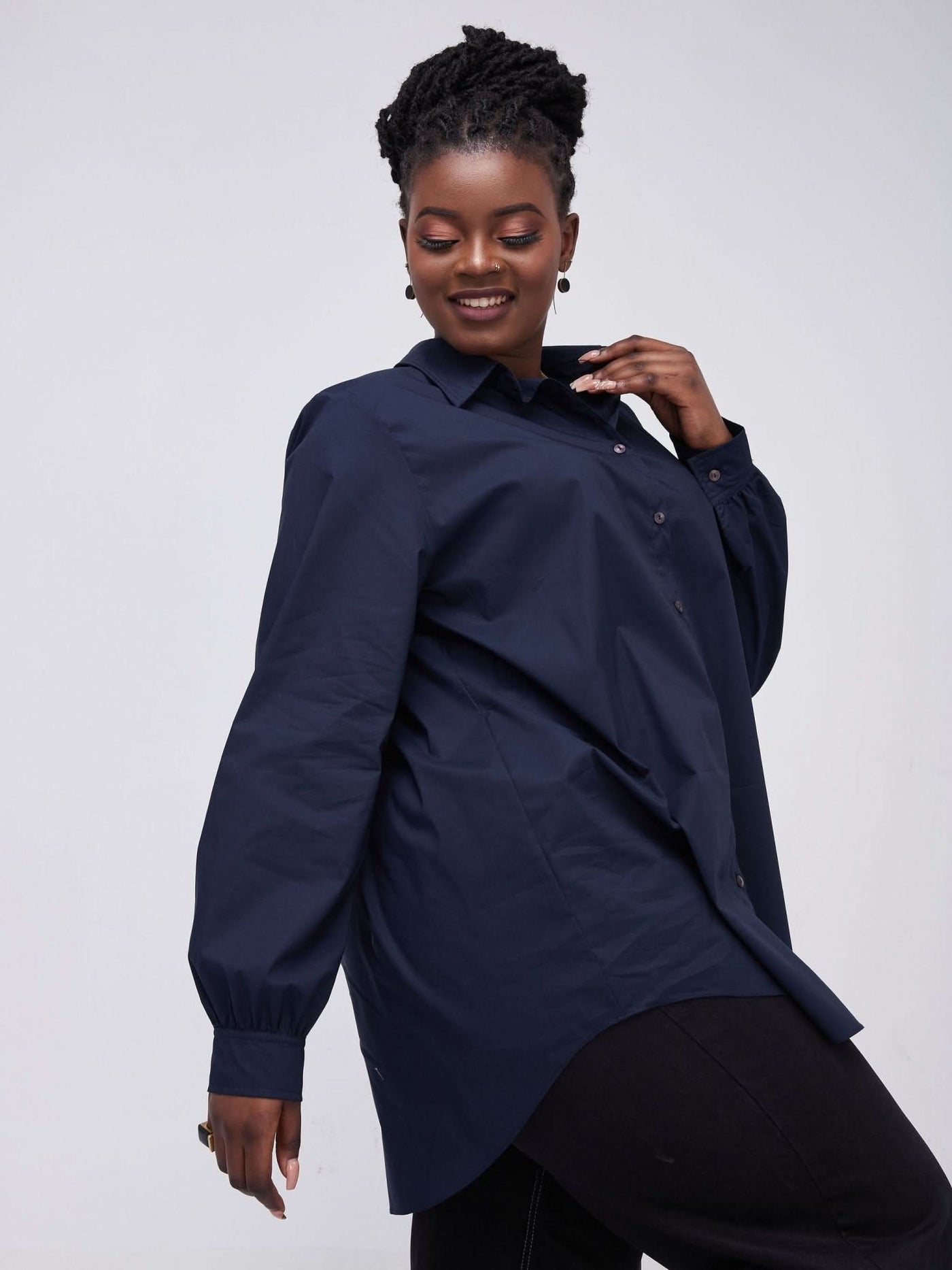 Safari Kaya Long Sleeve Collar Shirt - Navy - Shopzetu