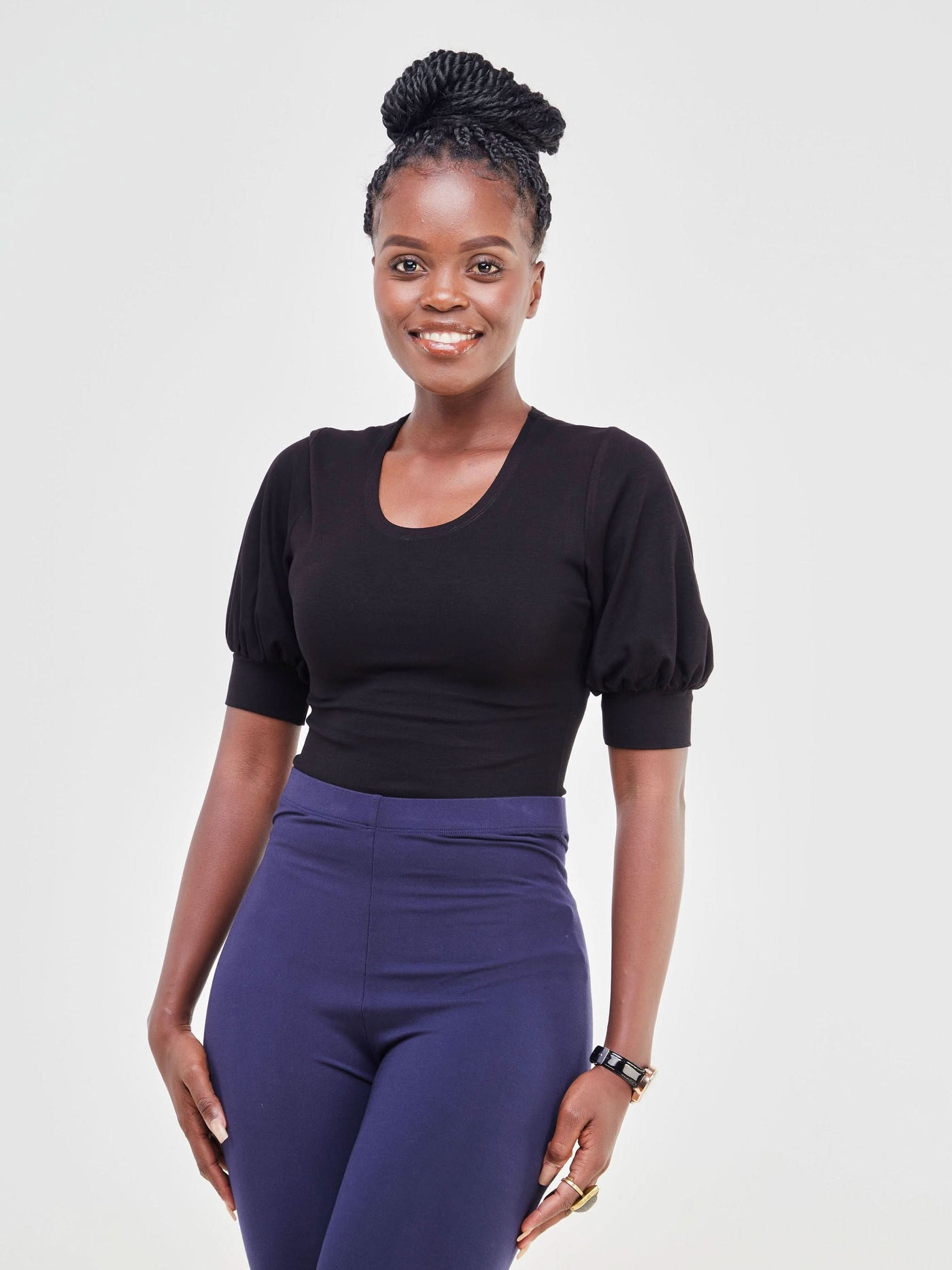 Vivo Tana Puff Sleeve Bodysuit - Black - Shopzetu