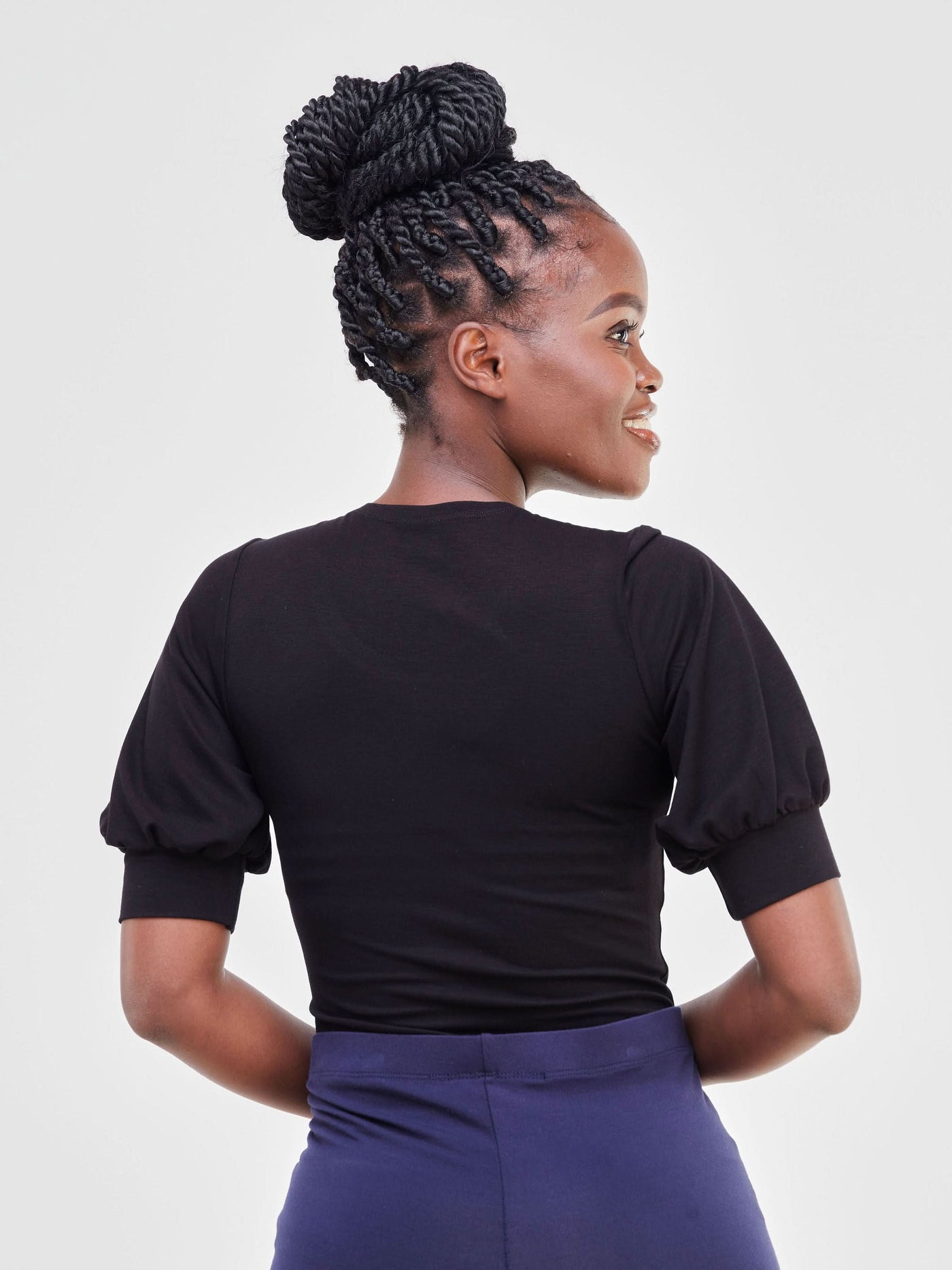 Vivo Tana Puff Sleeve Bodysuit - Black - Shopzetu