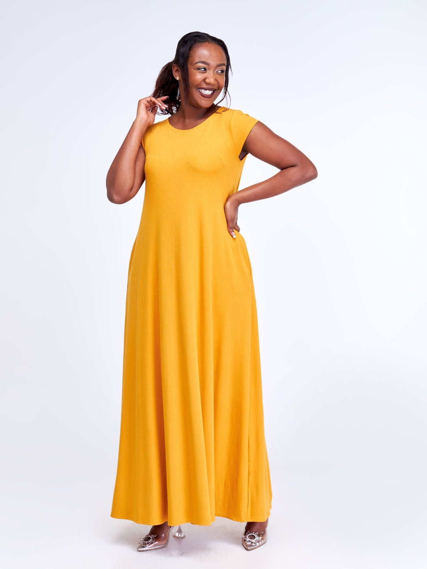Vivo Leila Cap Sleeve Tent Maxi Dresses - Mustard - Shopzetu