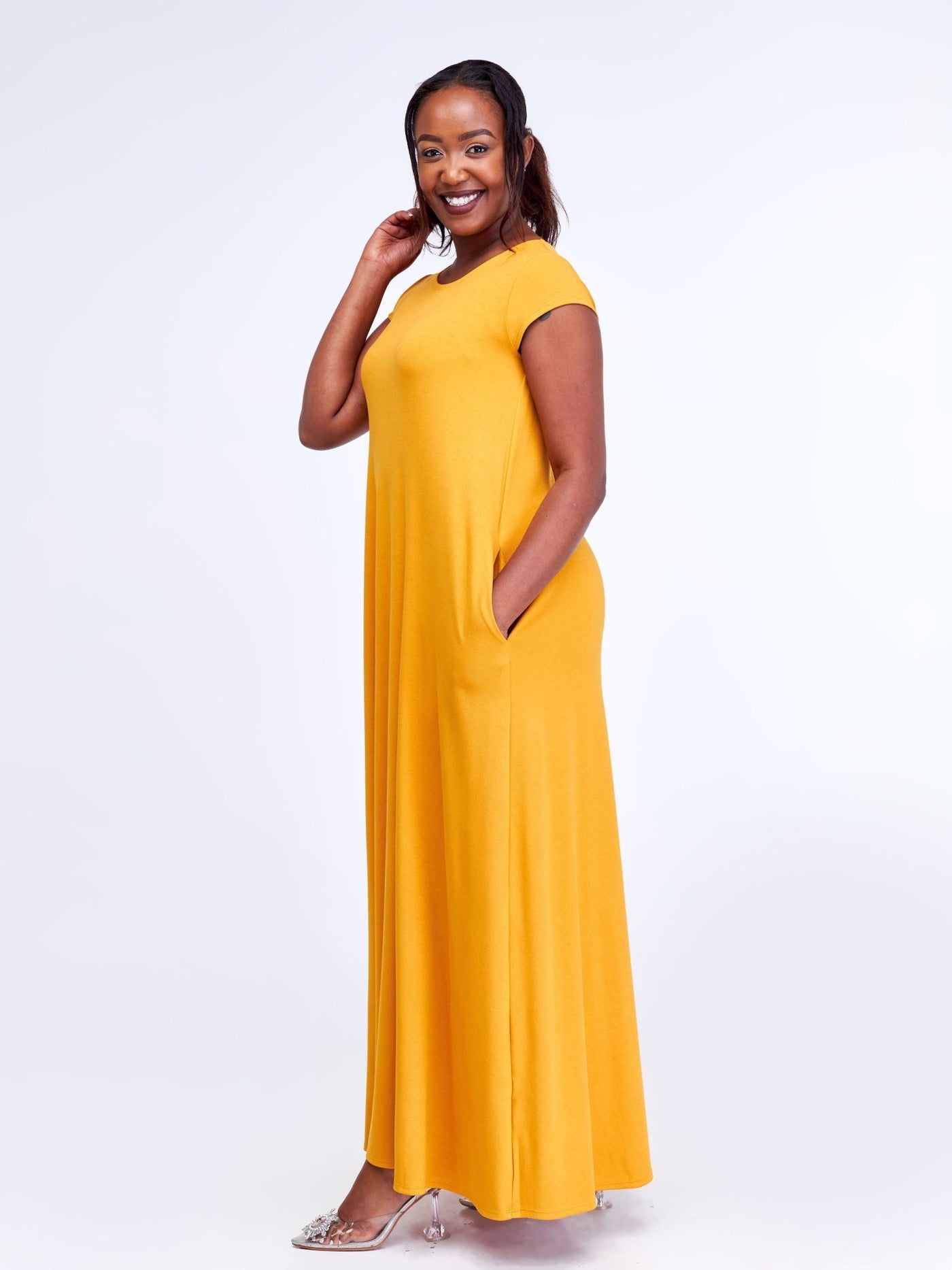 Vivo Leila Cap Sleeve Tent Maxi Dresses - Mustard - Shopzetu