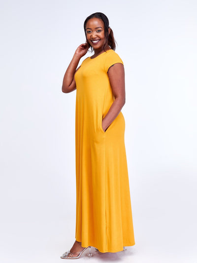 Vivo Leila Cap Sleeve Tent Maxi Dresses - Mustard - Shopzetu