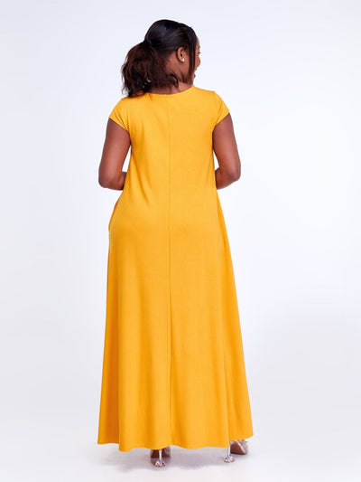 Vivo Leila Cap Sleeve Tent Maxi Dresses - Mustard - Shopzetu