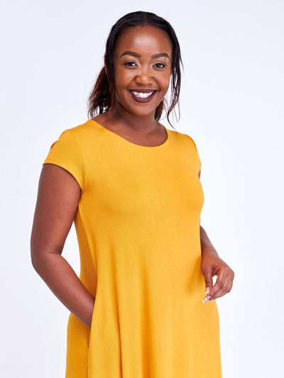 Vivo Leila Cap Sleeve Tent Maxi Dresses - Mustard - Shopzetu
