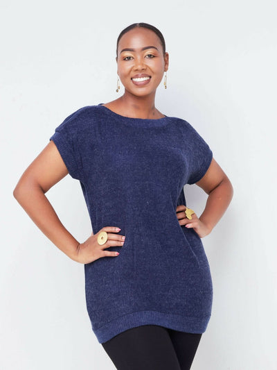 Hessed Short Sleeved Sweeter Top - Blue - Shopzetu