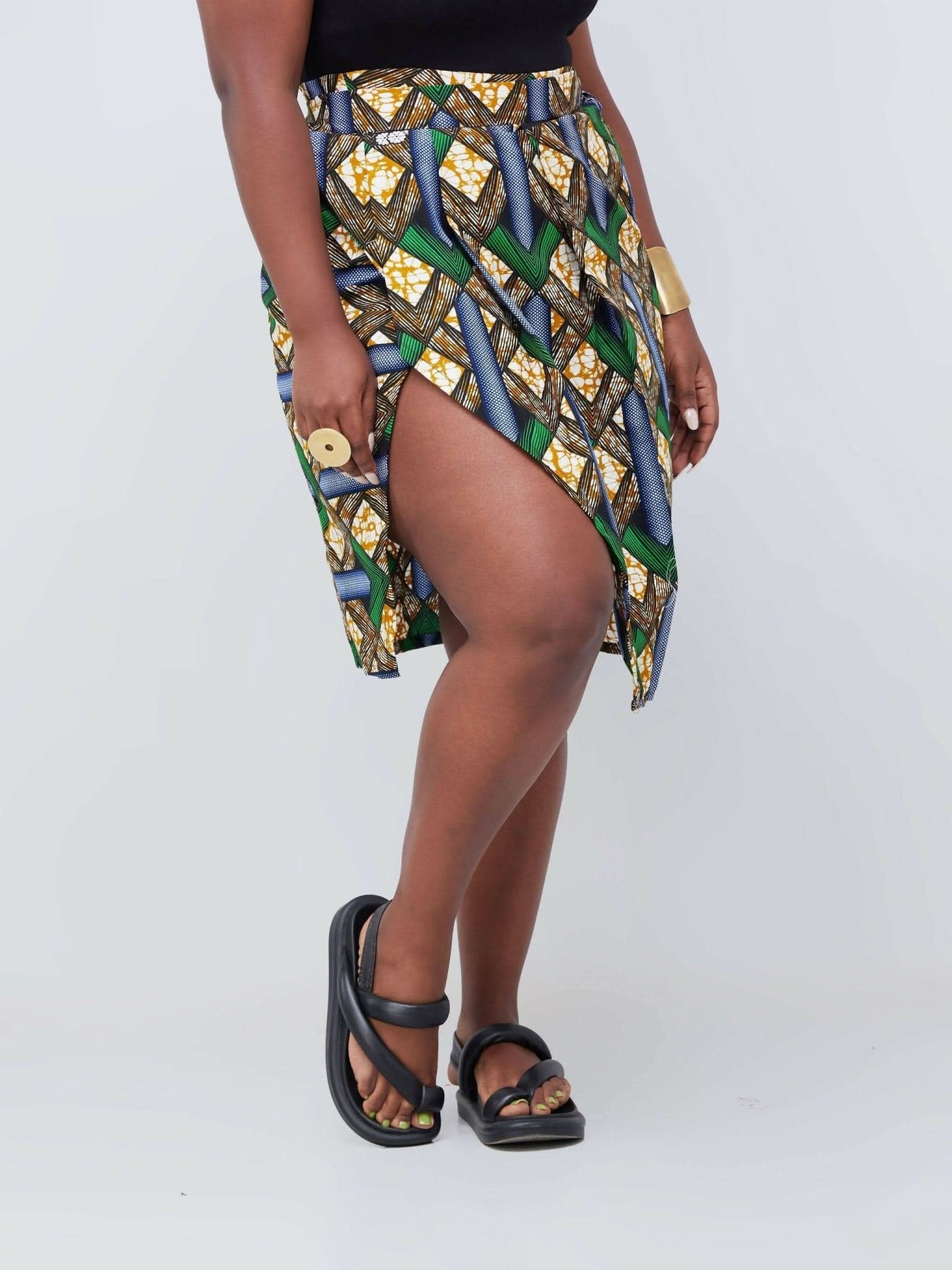 Vazi Afriq Ankara Wrap Skirt - Beige / Green - Shopzetu