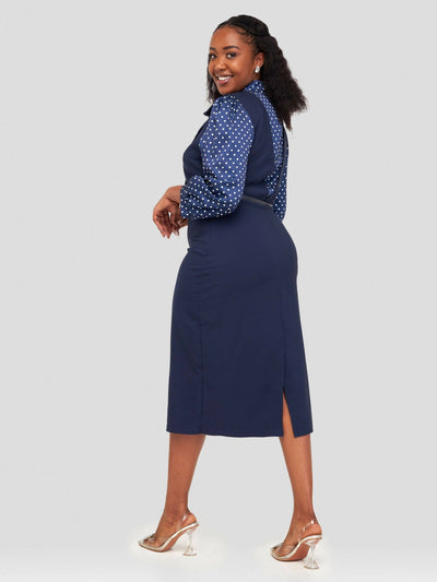 The Fashion Frenzy Belted Polka Dress - Navy - Shopzetu