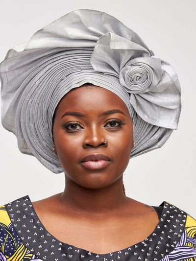 Manita Collections Silver 'auto gele' Headgear - Silver - Shopzetu