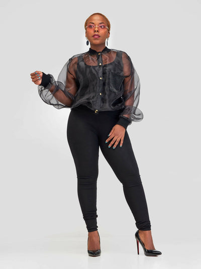 Vazi Afriq Organza Bomber Jacket - Black - Shopzetu