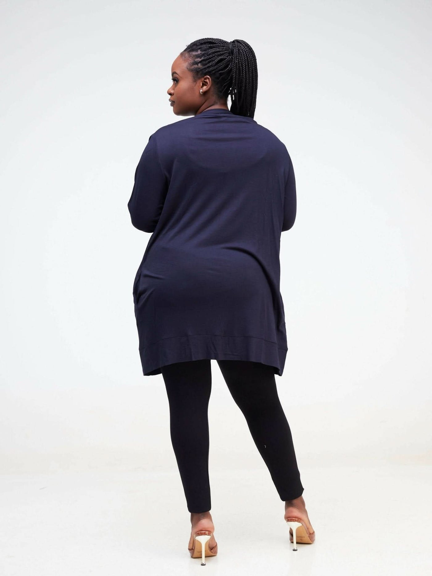 Hessed Midi Buttoned Waterfall - Navy blue - Shopzetu