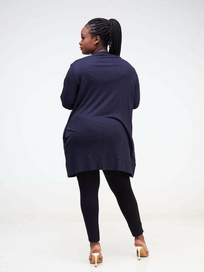Hessed Midi Buttoned Waterfall - Navy blue - Shopzetu