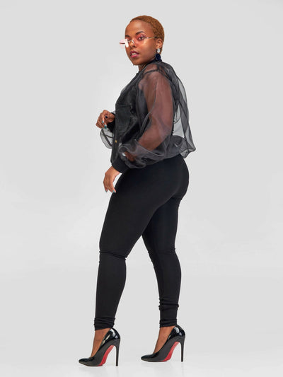 Vazi Afriq Organza Bomber Jacket - Black - Shopzetu