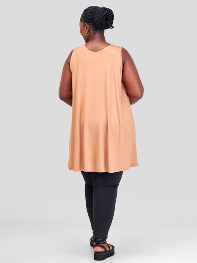 Vivo Amara Sleeveless High Low Top - Tan - Shopzetu