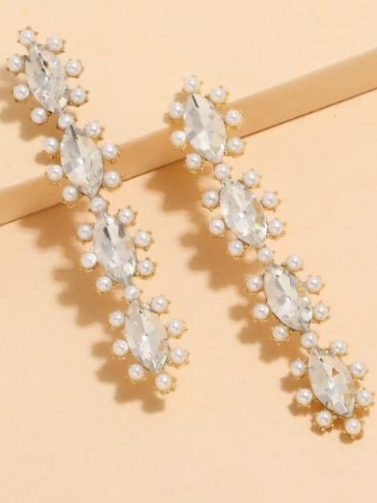 Tuli Oval 4 Stone Drop Earrings - Gold / White - Shopzetu