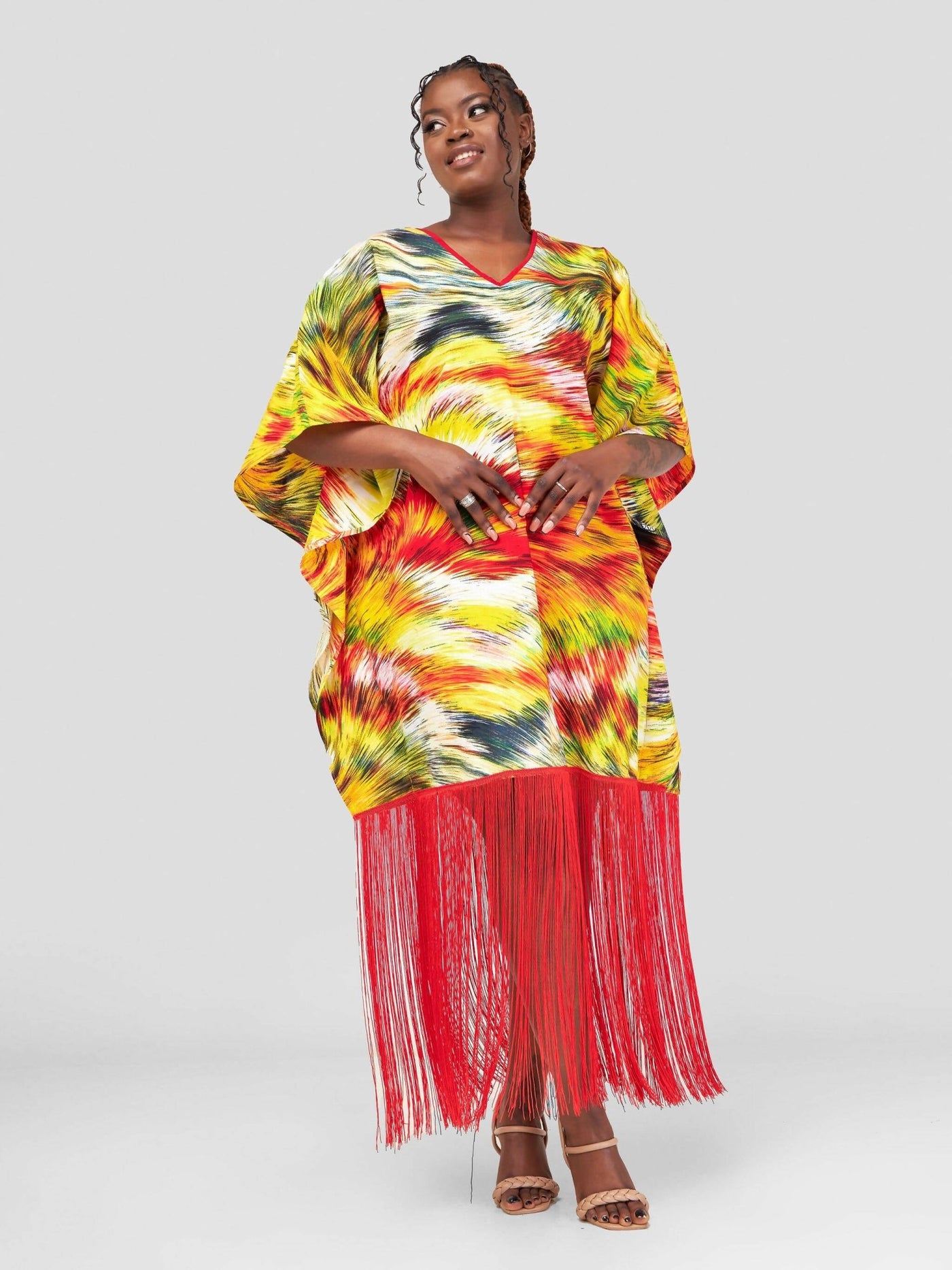 Izulu Mapia Kaftan Dress - Red - Shopzetu