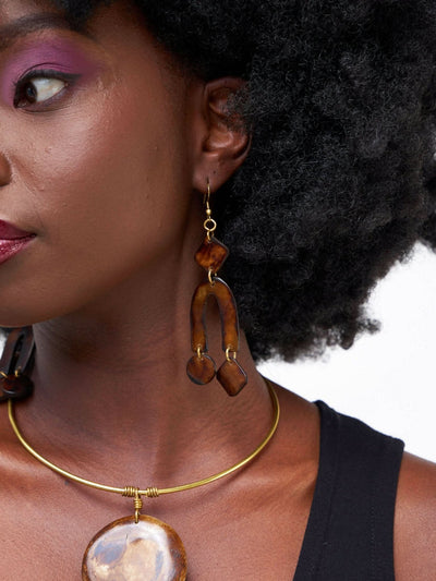 Dangle Earring - Brown - Shopzetu