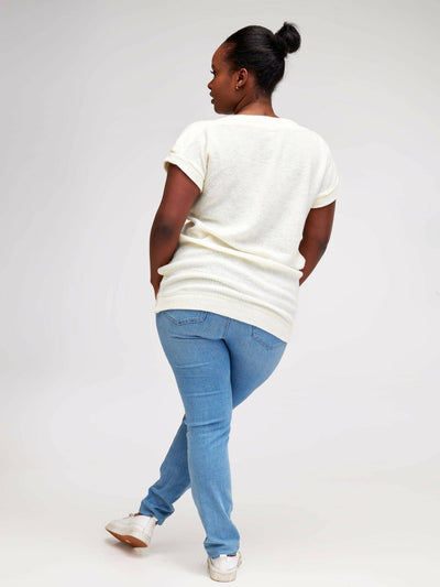 Hessed Short Sleeved Sweeter Top - White - Shopzetu