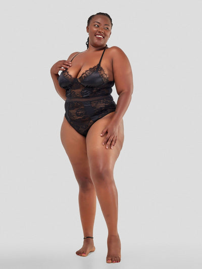 Intimates Kenya High Quality Eyelash Lace Splice Sexy Bodysuit - Black - Shopzetu