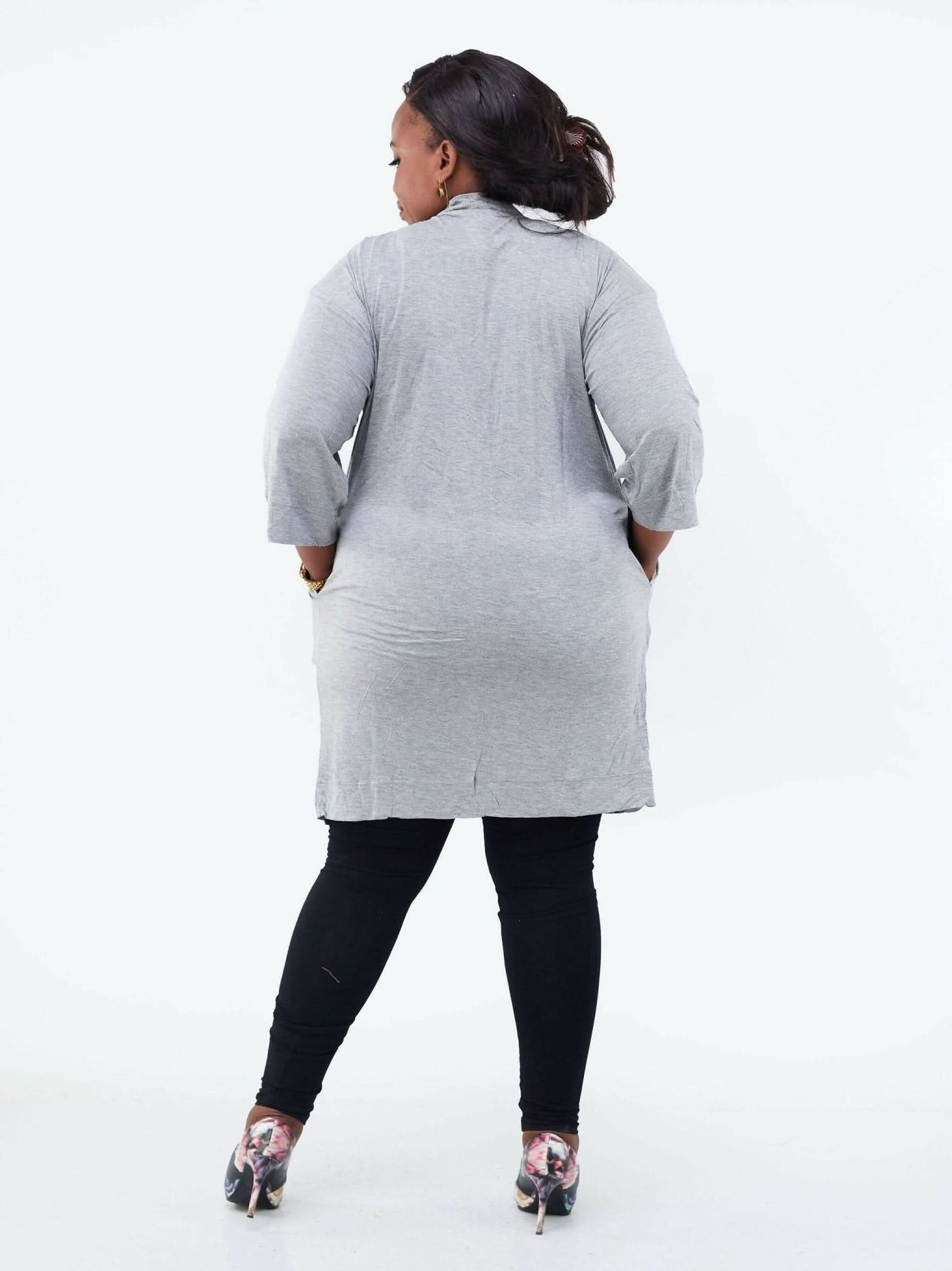 Hessed Long Buttonless Waterfall - Grey - Shopzetu