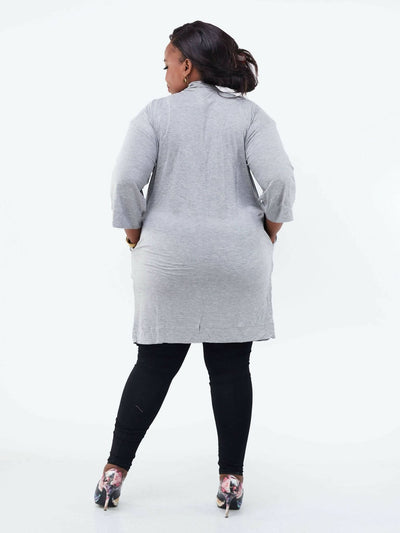 Hessed Long Buttonless Waterfall - Grey - Shopzetu