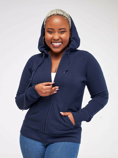 Hessed Zip Up Unisex Hoodies - Navy - Shopzetu