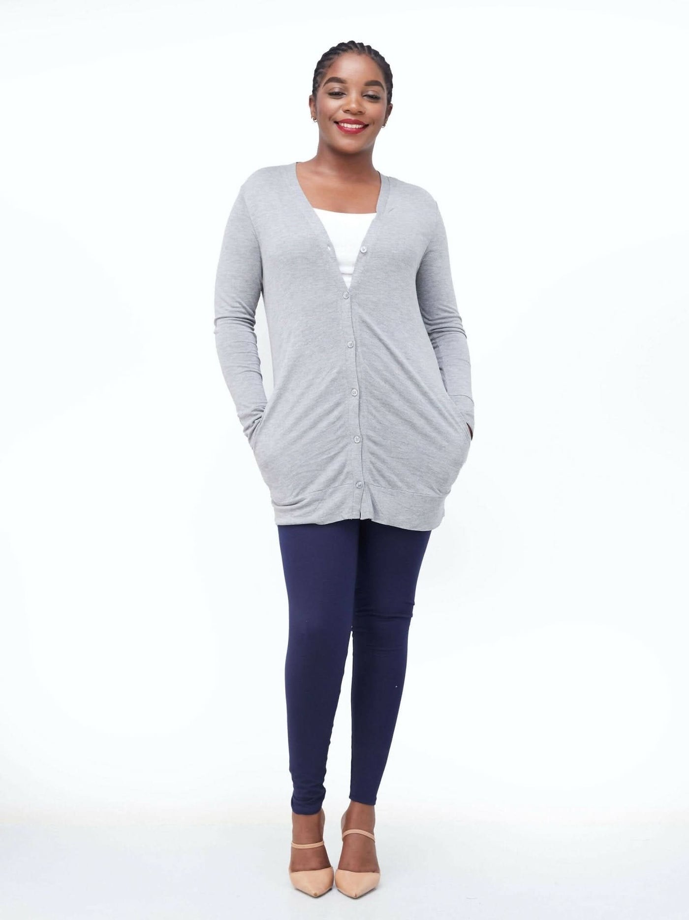 Hessed Midi Buttoned Waterfall - Grey - Shopzetu