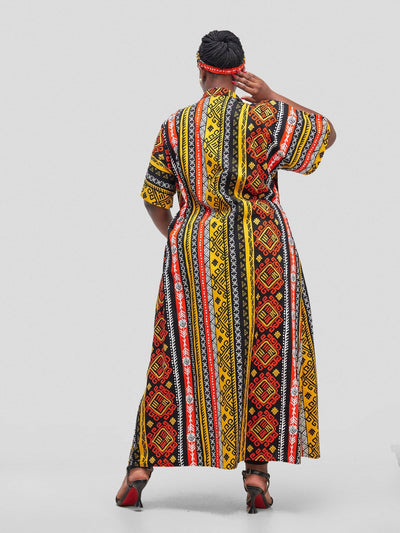 Simbaress Kitenge Raha Long Kimono - Black/Orange - Shopzetu
