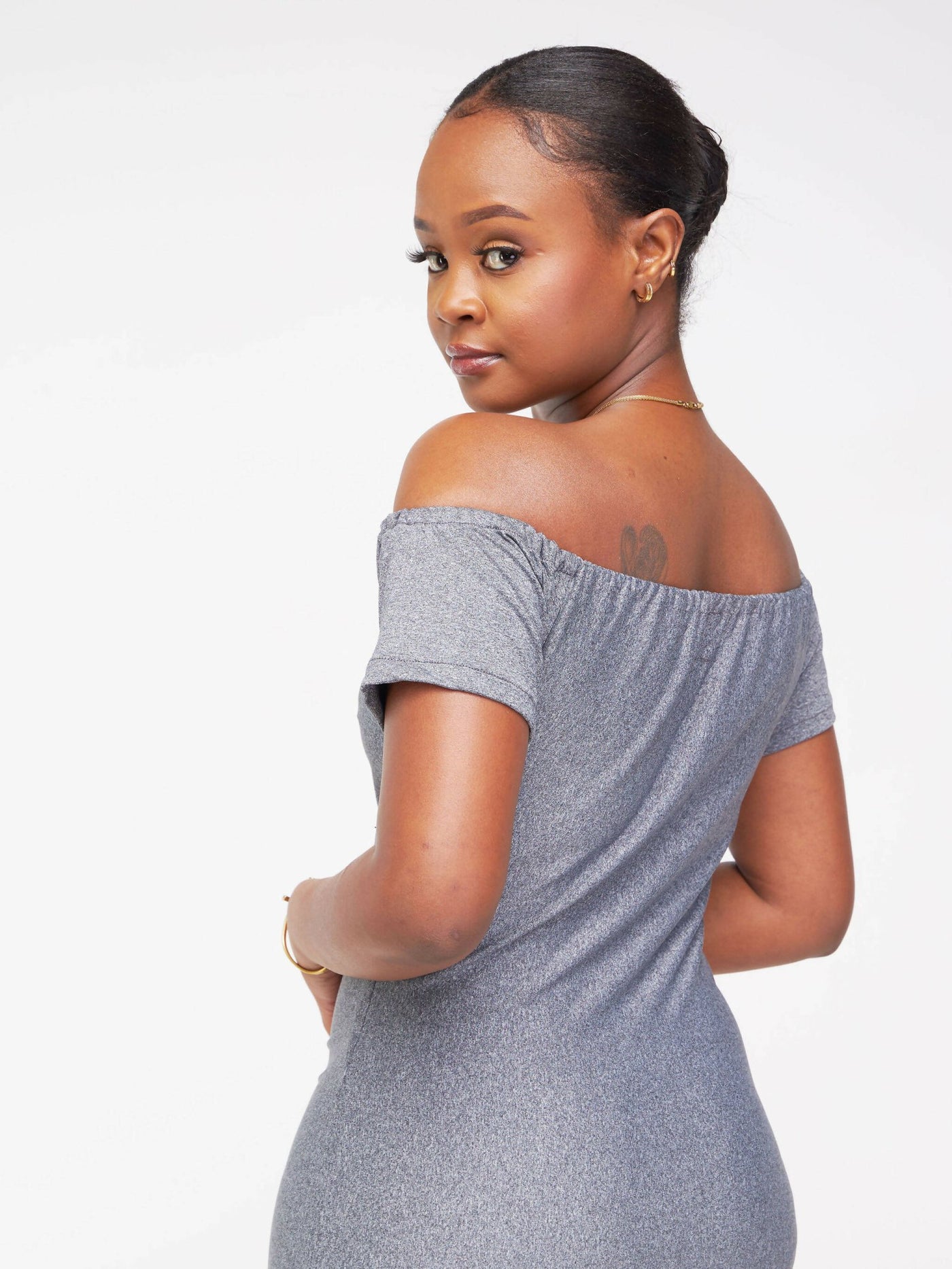 Juka Closet Off Shoulder Dress - Grey - Shopzetu