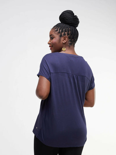 Valuespot Jersey Shirt With Crepe Front - Dark Blue - Shopzetu