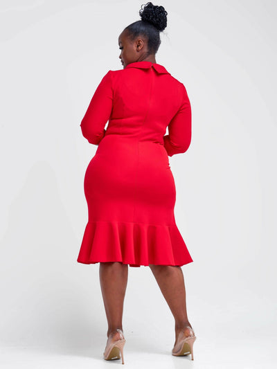 The Fashion Frenzy Turtle Neck Fishtail Dress - Red - Shopzetu
