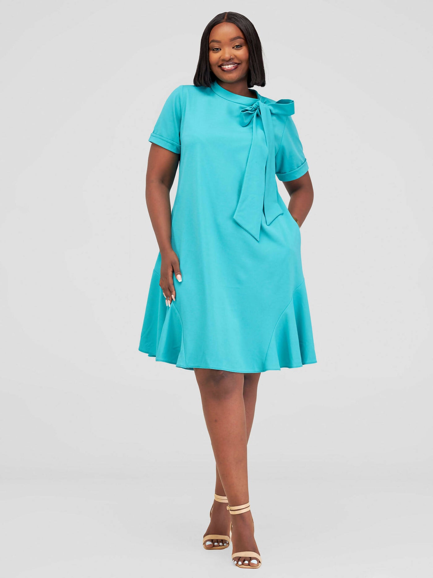 Mariste Foi Shift Dress - Teal - Shopzetu