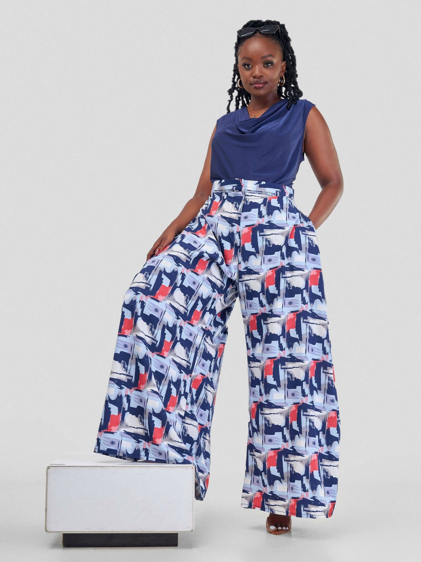 Curves BD Sleeveless Cowl Top - Navy Blue - Shopzetu