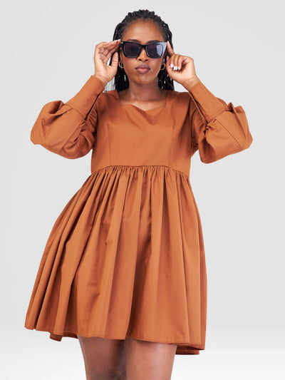 Izulu Doldol Mini Dress - Chocolate Brown - Shopzetu