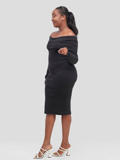 Chic Plug Off-Shoulder Dress - Black - Shopzetu