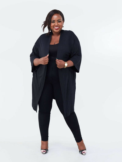 Hessed Long Buttonless Waterfall - Black - Shopzetu