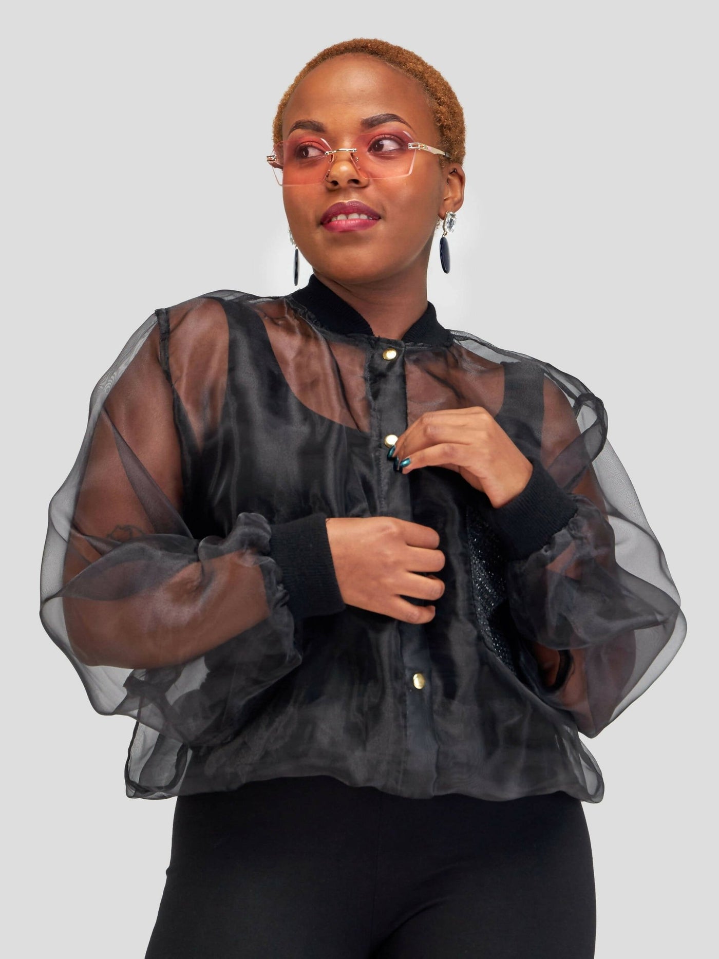 Vazi Afriq Organza Bomber Jacket - Black - Shopzetu