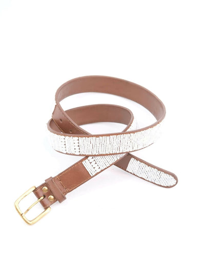 Azus 3 cm Beaded Belt - White - Shopzetu