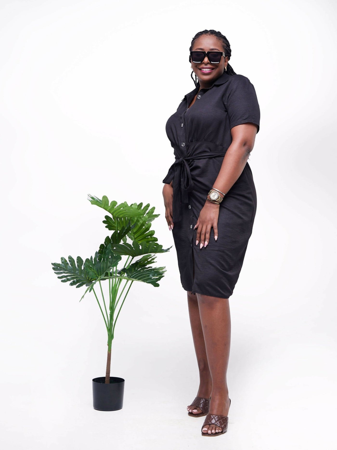 Phyls Collections Nate Knee Length Shirt Dress - Black - Shopzetu