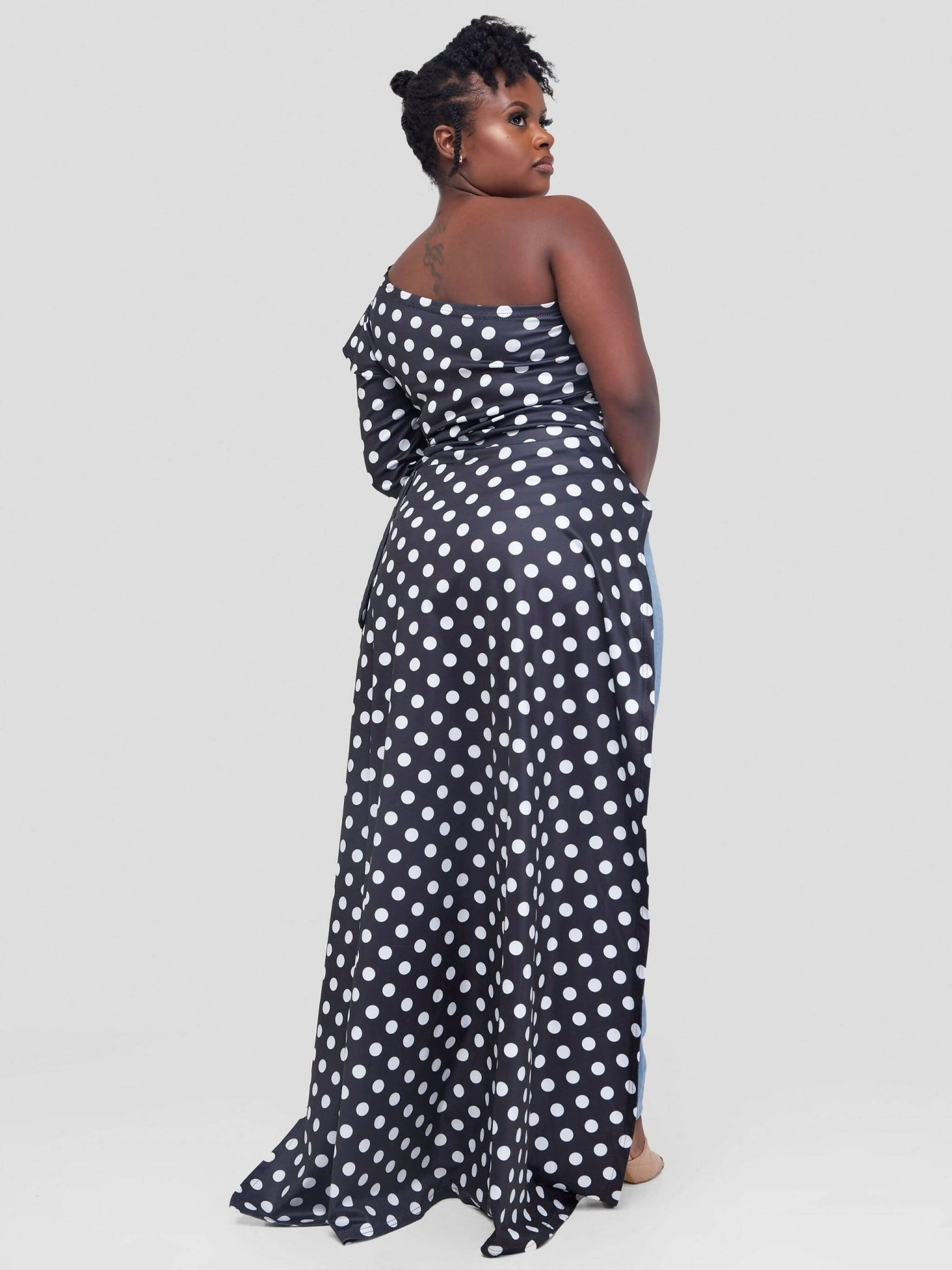 Bold N Chic One Shoulder Polka Dot Trail Top - Black - Shopzetu