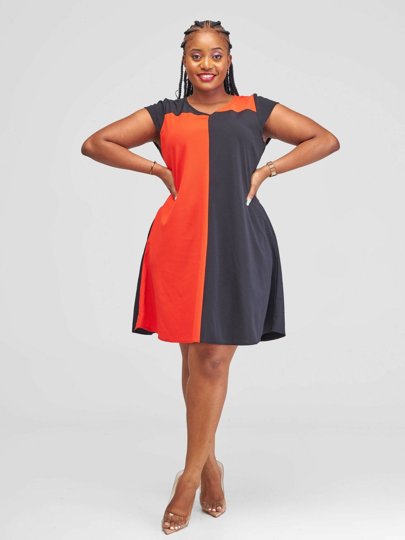 Jolly Fancy Wear Aika Shift Dress - Black / Orange - Shopzetu