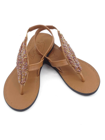Azu's Ladies Beaded Backstrap Sandals - Copper - Shopzetu