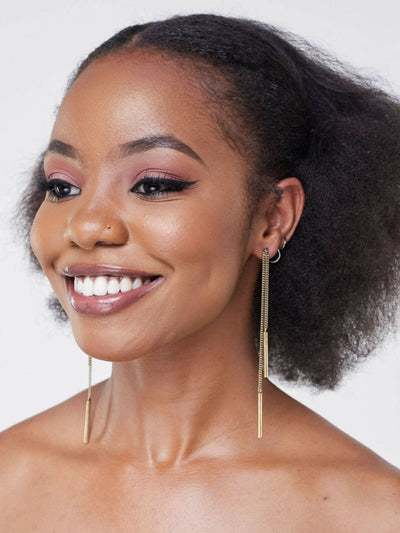 The M Collective Long Bar Brass Earrings - Gold - Shopzetu